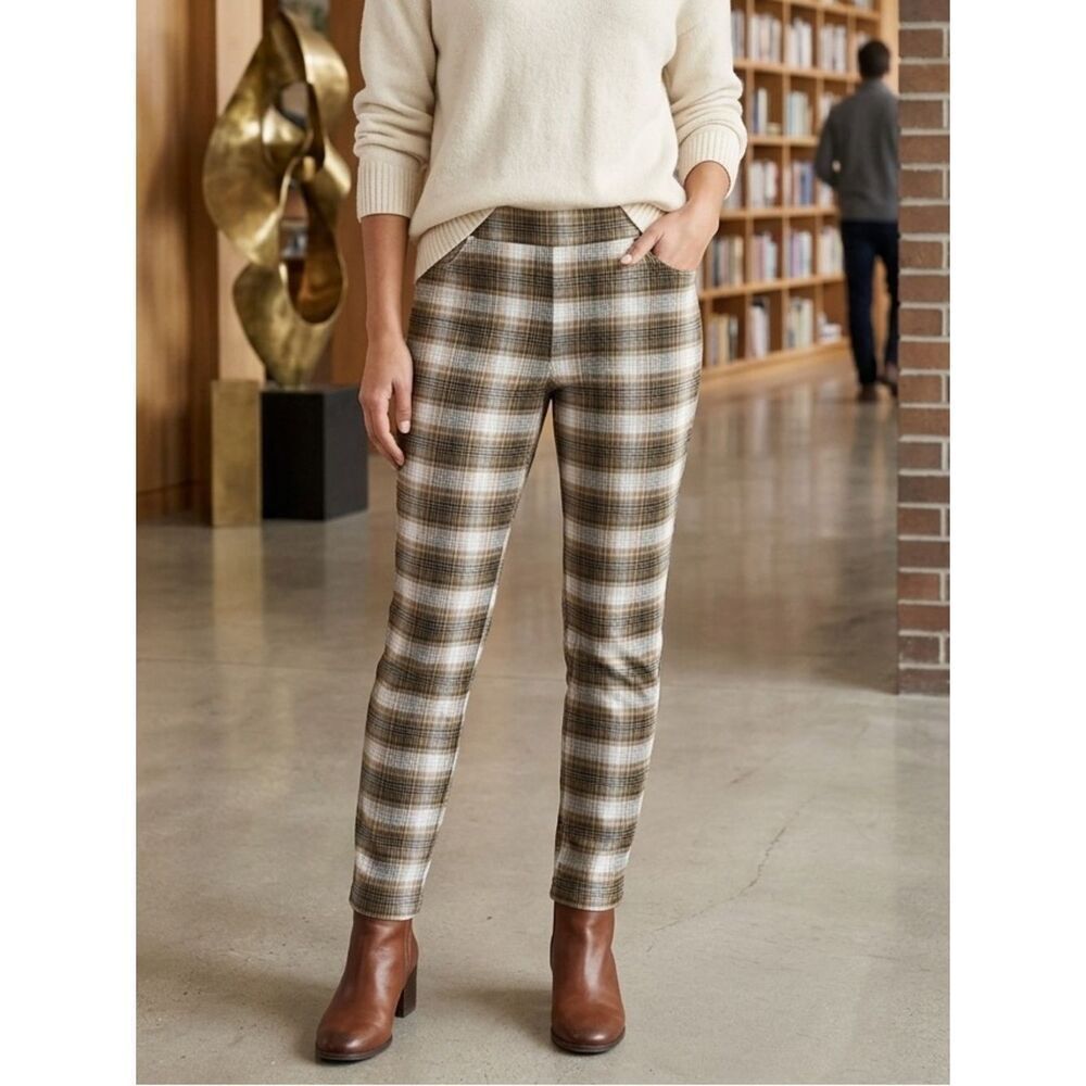 Take 50% OFF- Cato Plaid Stretch Pants in Brown and Cream, Size-12